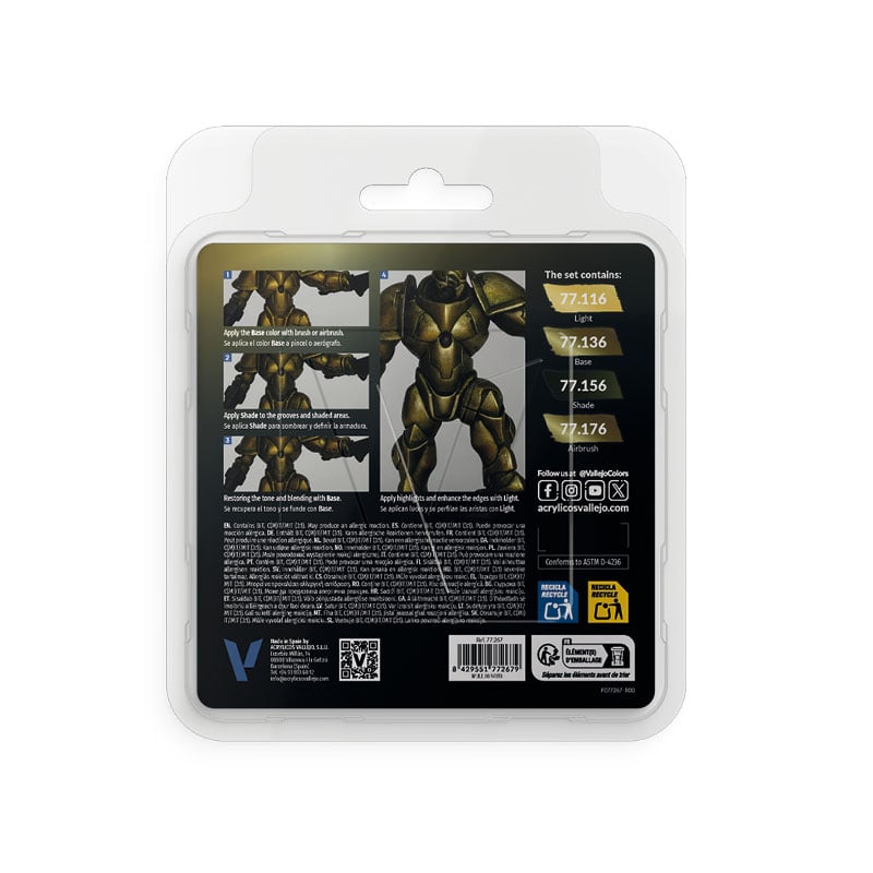 Greenish Gold Paint Set True Metallic Metal Vallejo 77267