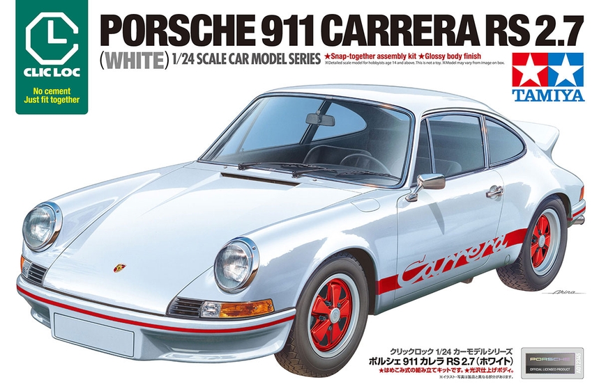 Tamiya Porsche 911 Carrera Rs 2.7 White Clic Loc 1/24 Scale 28103 Box